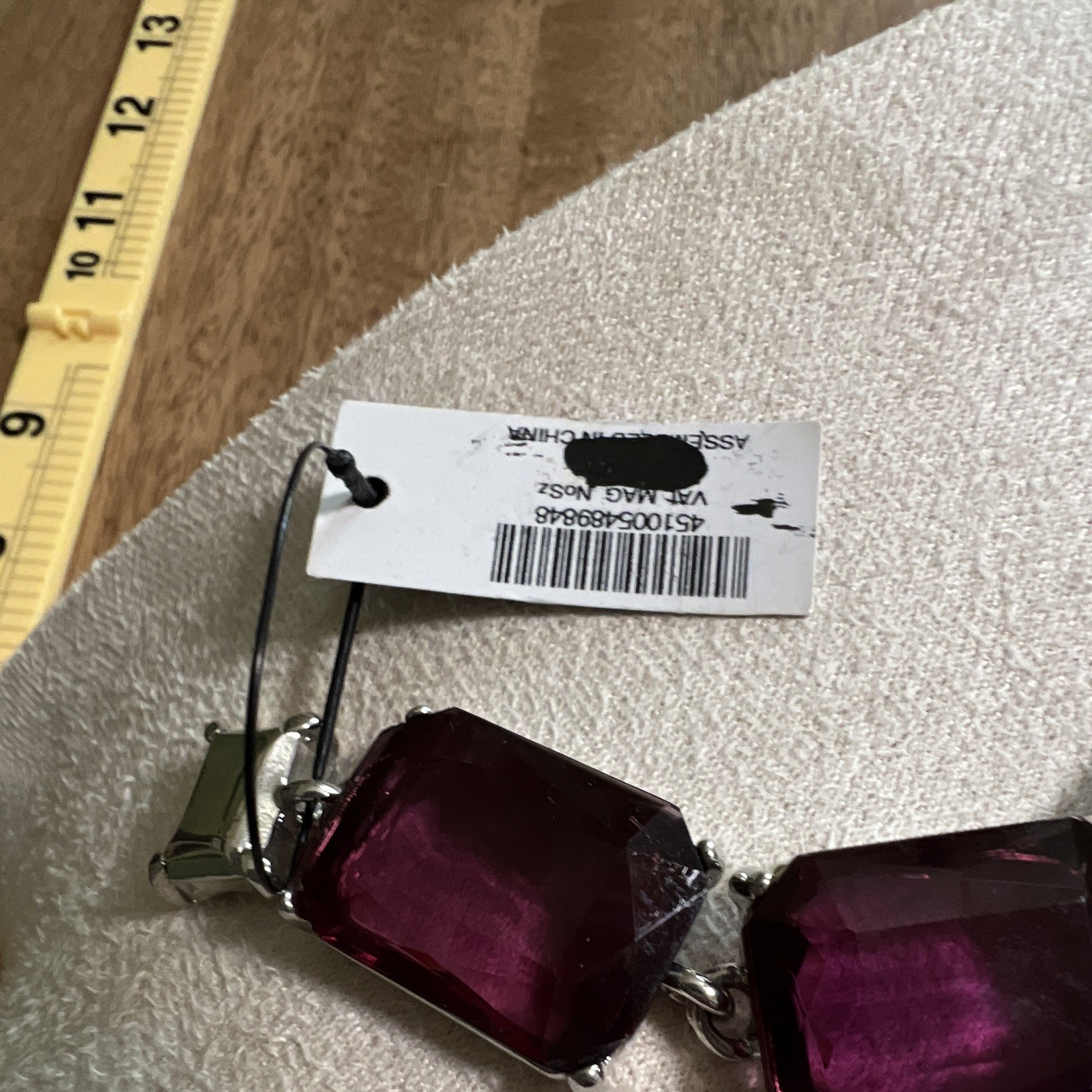 Chico’s Purple Rectangular Crystal Link Bracelet Silver Tone Magnetic 7 in
