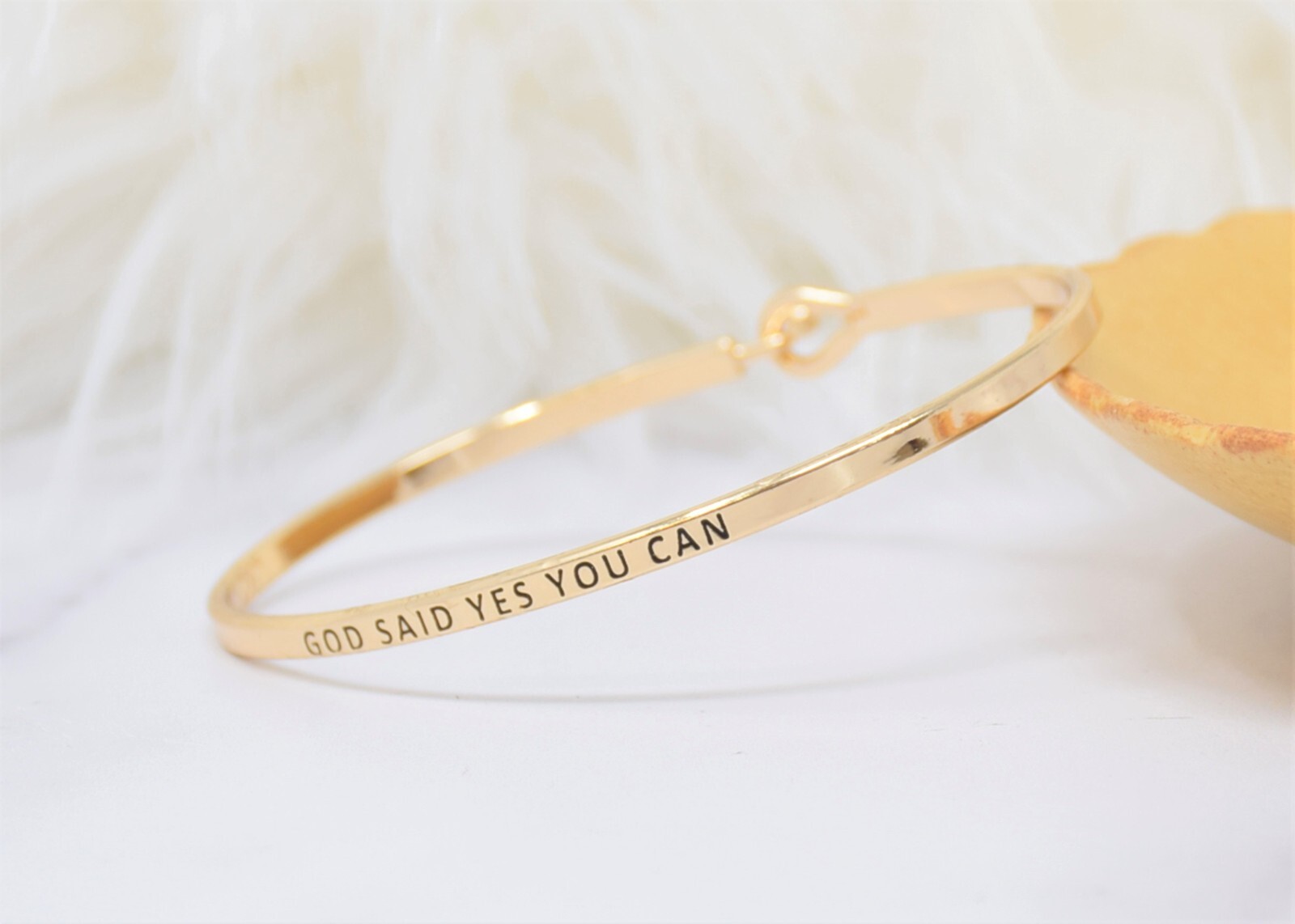 GOD SAID YES YOU CAN | Inspired Message Engraved Simple Bangle | GOLD
