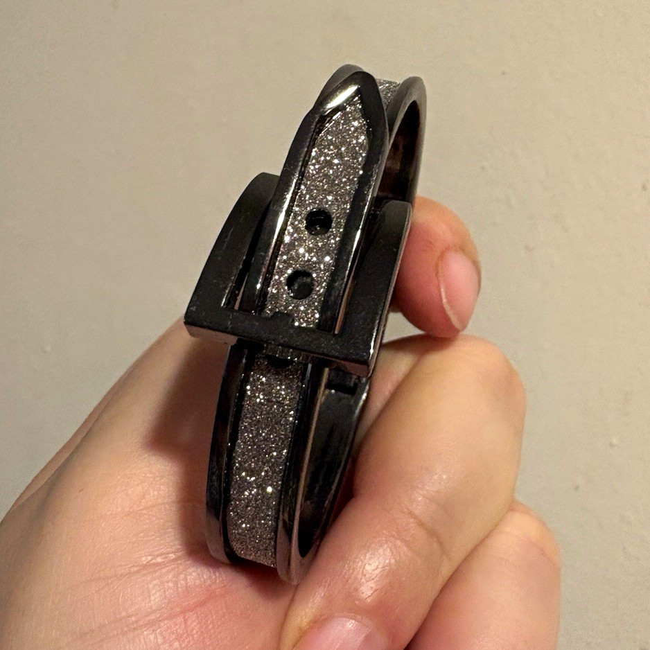 Black & Silver Metal Bangle Cuff Bracelet with Buckle Closure