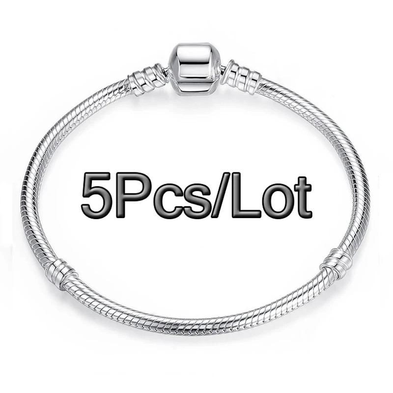 5 pcs Chain Bracelets Silver Plated Snake Chain Charm Bracelet 19 cm
