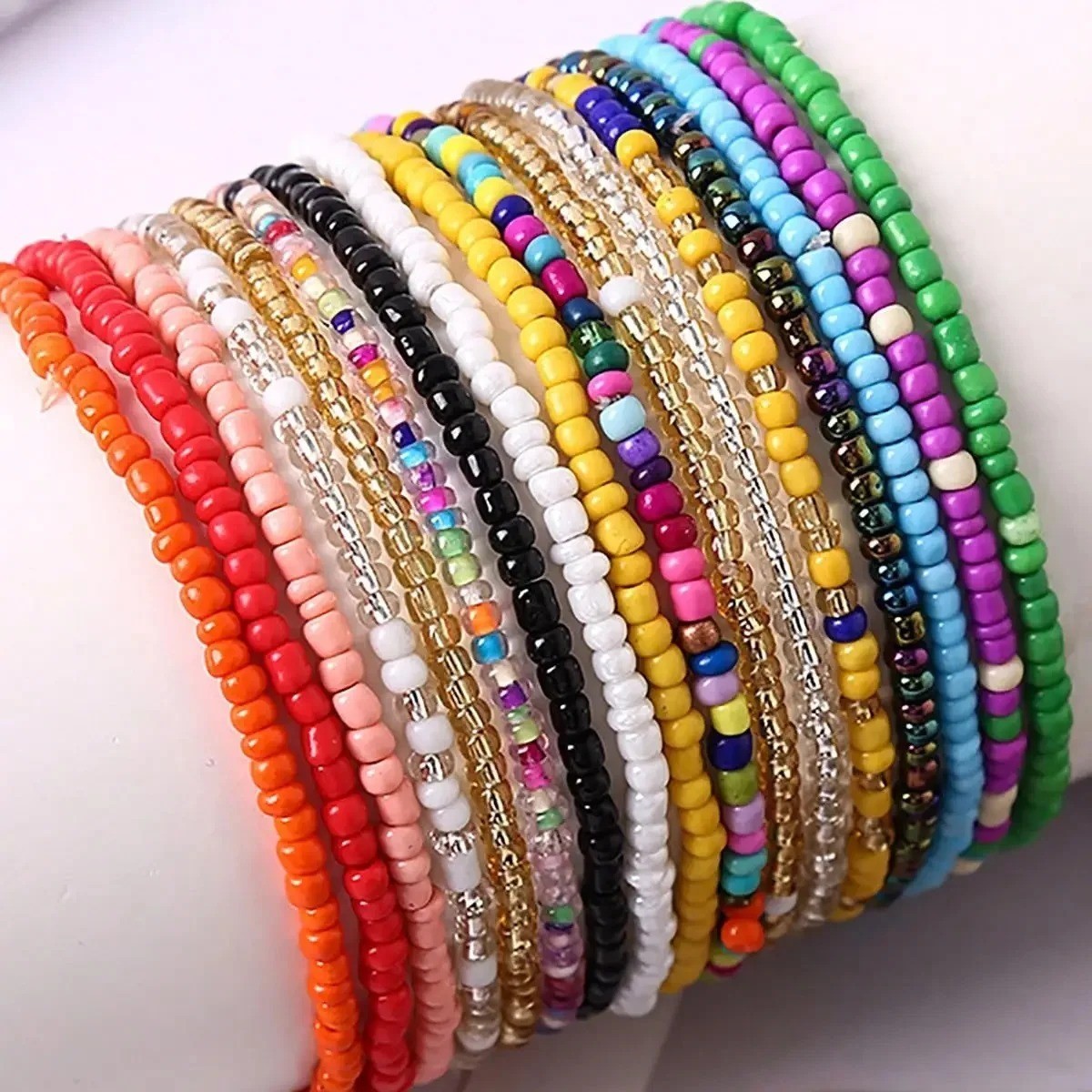 17PCS Bohemian Beaded Elastic Bracelets Stackable Colorful Beach Bracelet Set