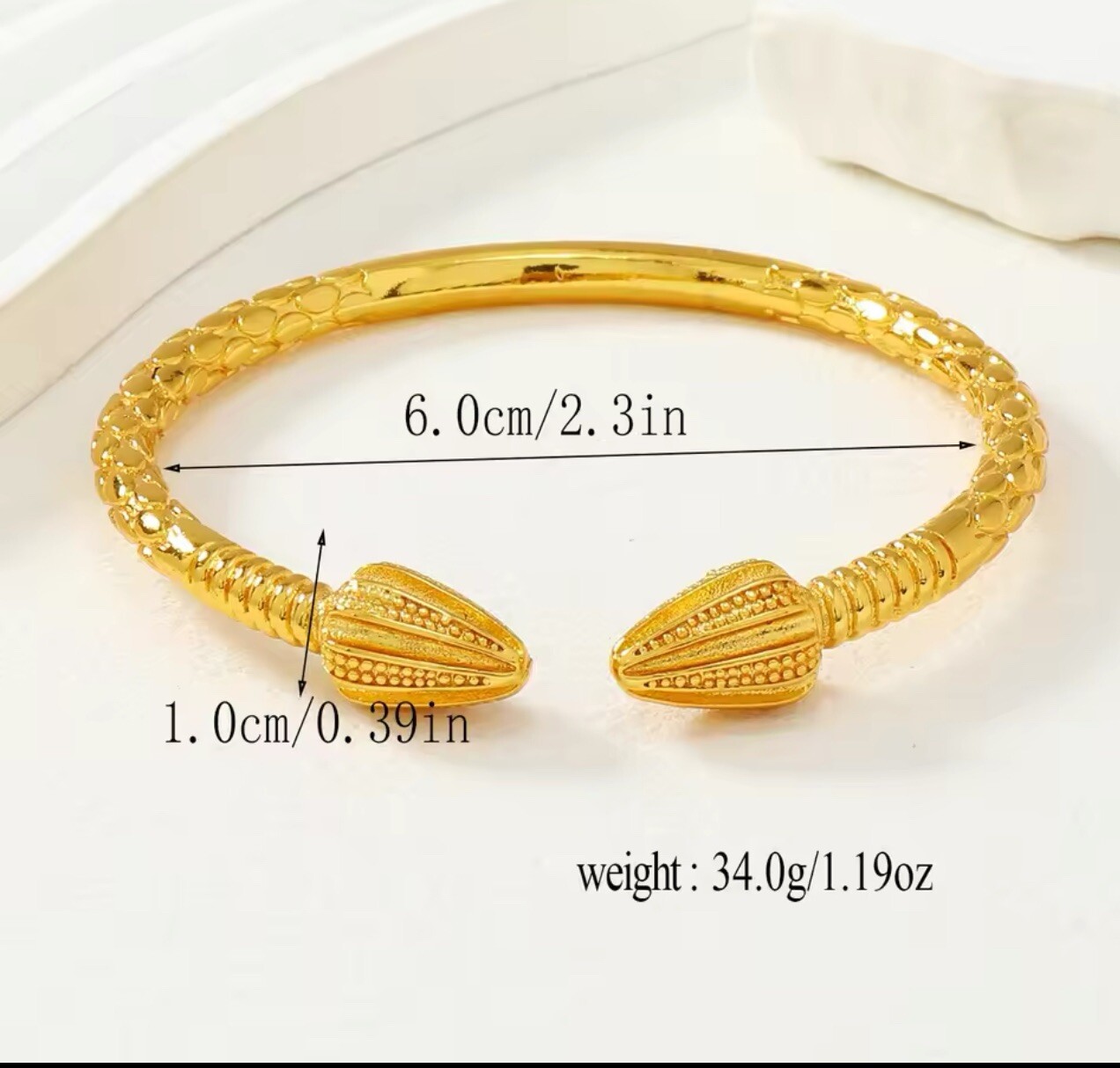 24k Caribbean Bangle Guyanese West Indian Dubai NWT Acorn Ends Pyramid Arrow End