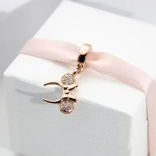Authentic Pandora Dangle Disney Rose Pink Parks Minnie Headband Ear Charm
