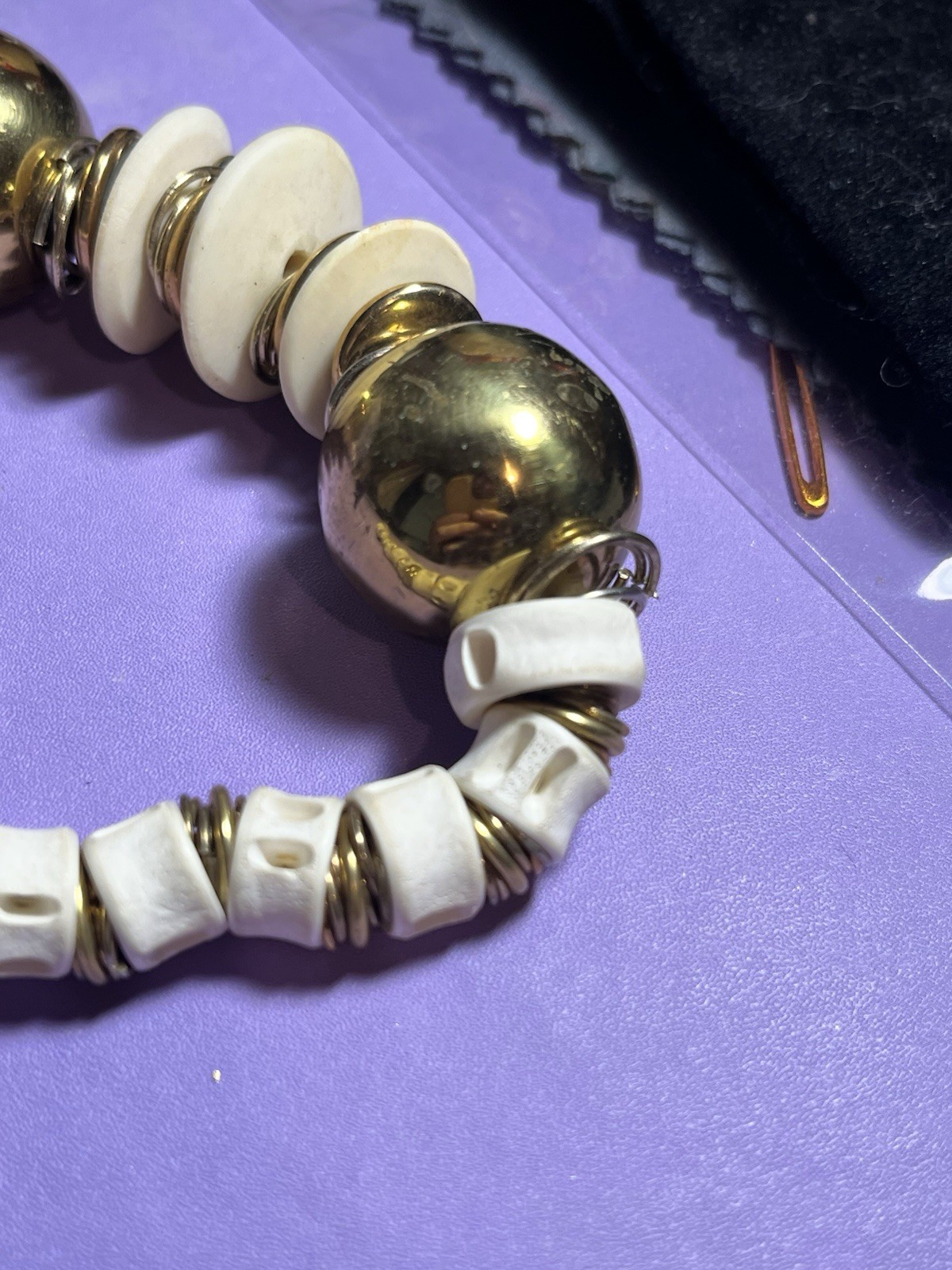 White/Gold Beaded Rope Cord Bracelet Brass Toggle Closure Adjustable Sizable