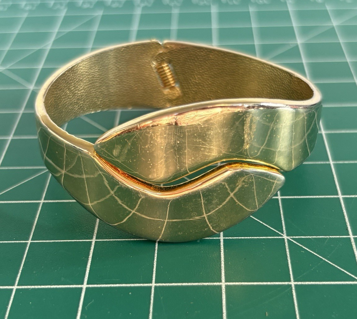 Gold Metal Hinged Cuff Bangle Bracelet, Cuff Style, No Stone