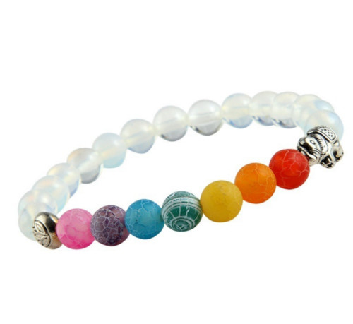 7 Chakra Healing Bracelet White Frosted Clear 8mm Beaded Yoga Diffuser NIP