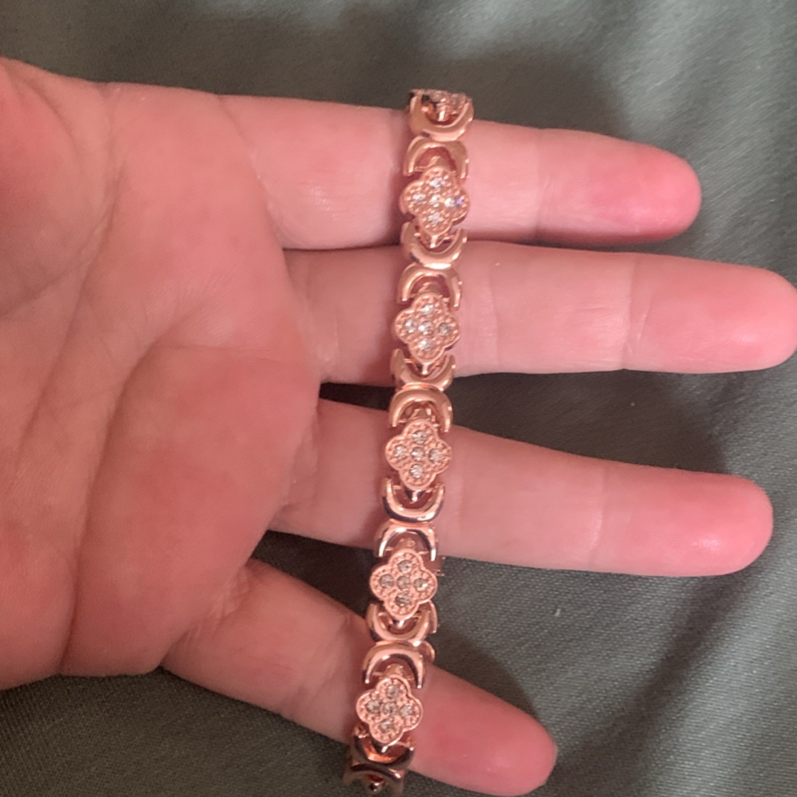Fossil Rose Gold Clover Tennis Bracelet Push Lock Signed