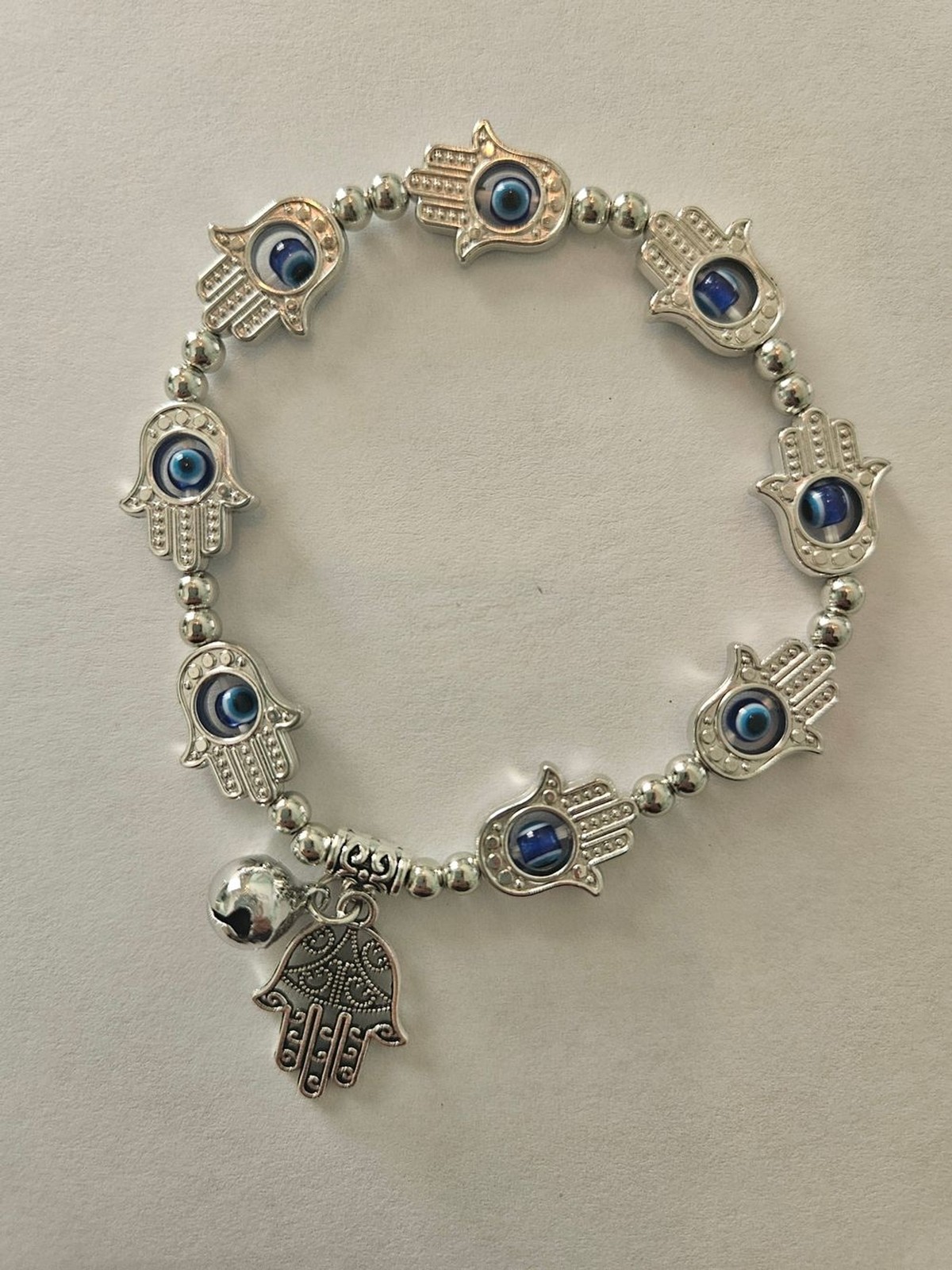 NWT Silver Hamsa Bracelet with Blue Evil Eye Charm Feminine Bohemian Preppy