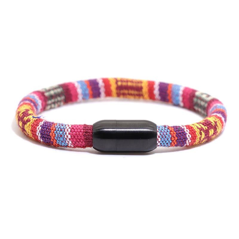 6mm Boho Rope Bracelet for Men and Women Black Stainless Steel Magnetic Clasp