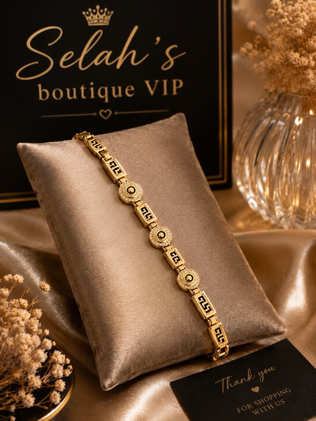 Top quality None tarnish none fade Gold Tone Greek Key Link Chain Bracelet,