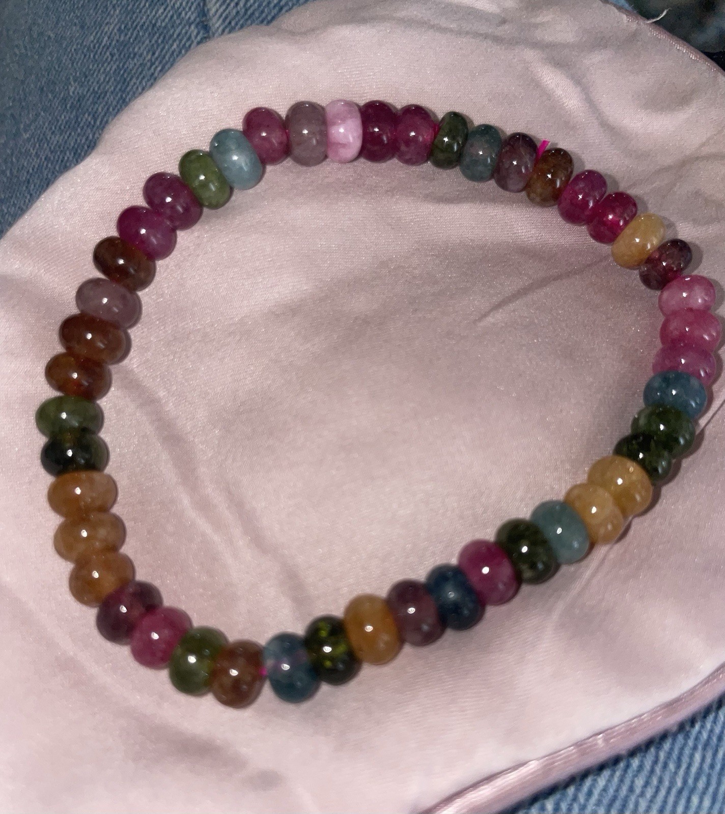 Natural Watermelon Tourmaline Bracelet Elastic Stretch M/L 7mm Beads