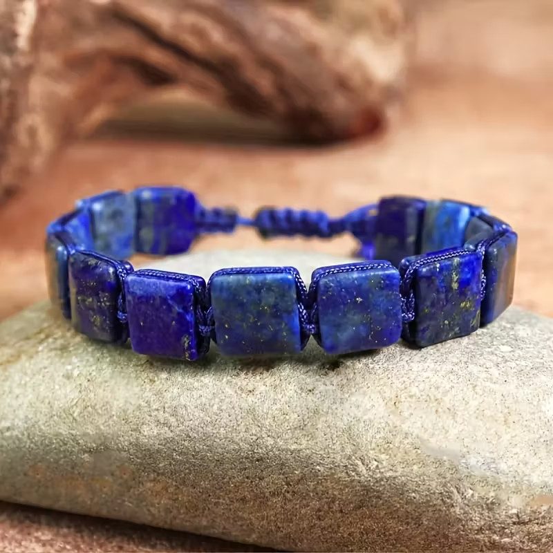Natural Lapis Lazuli Men’s Bracelet Square Beads Healing Crystal Jewelry