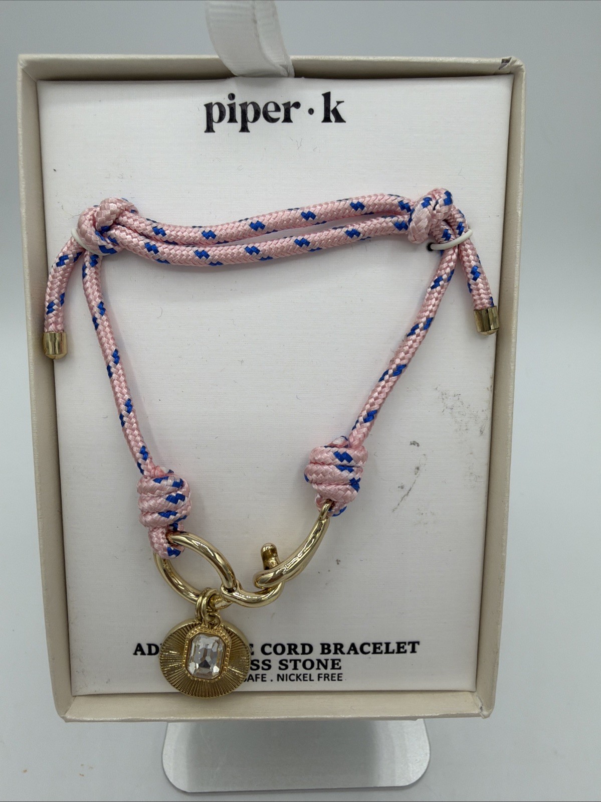 piper.k Pink Cord Adjustable Bracelet Glass Stone Lead Safe Nickel Free FreeShip