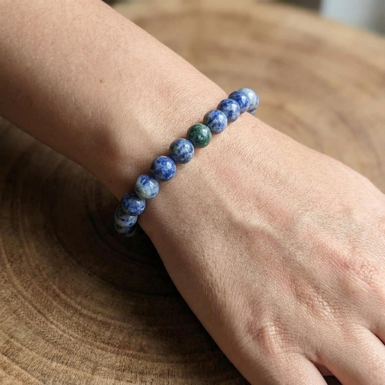 Handmade Sodalite Stretch Bracelet Natural Blue Beads With Unique Patterns,
