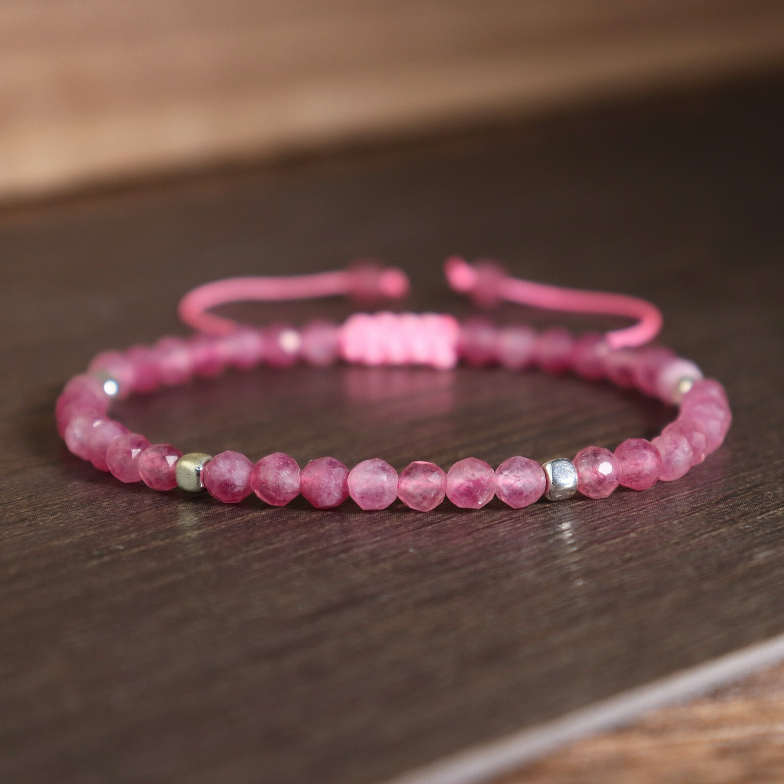 Natural Pink Tourmaline Dainty Bracelet Healing Crystal Bracelet Handmade
