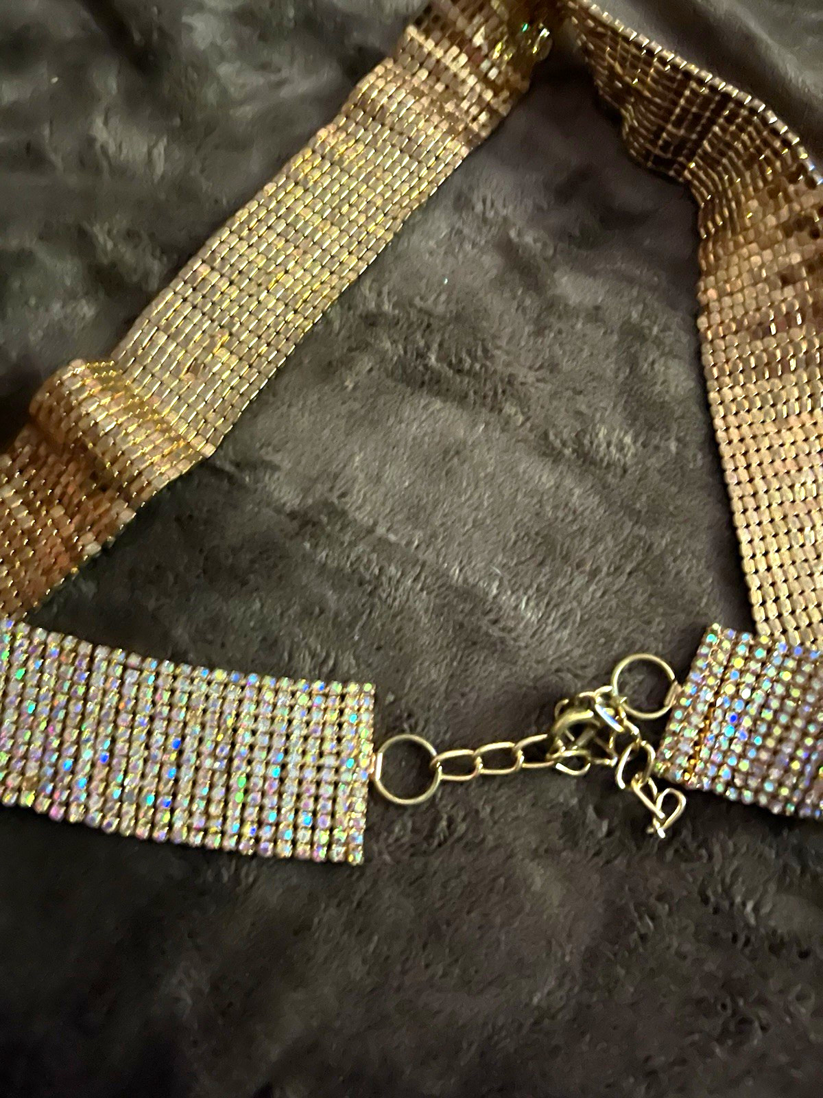 Gold Mesh Chain Bracelet Pavé Clear Rhinestones Lobster Clasp Extender