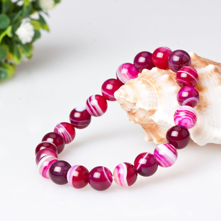 Natural Pink Laced Agate Striped Bracelet Beads Charm Heal Gift 6mm 8mm 10mm