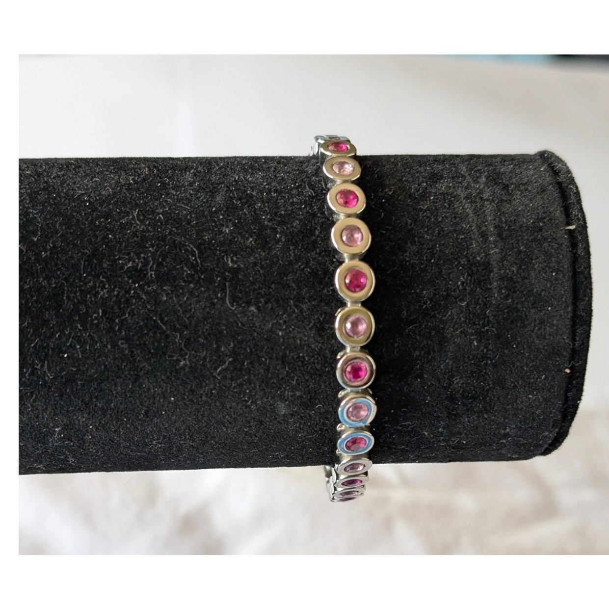 Signed Rustic Cuff Silver Tone Metal Bracelet With Red Cabochon Stones
