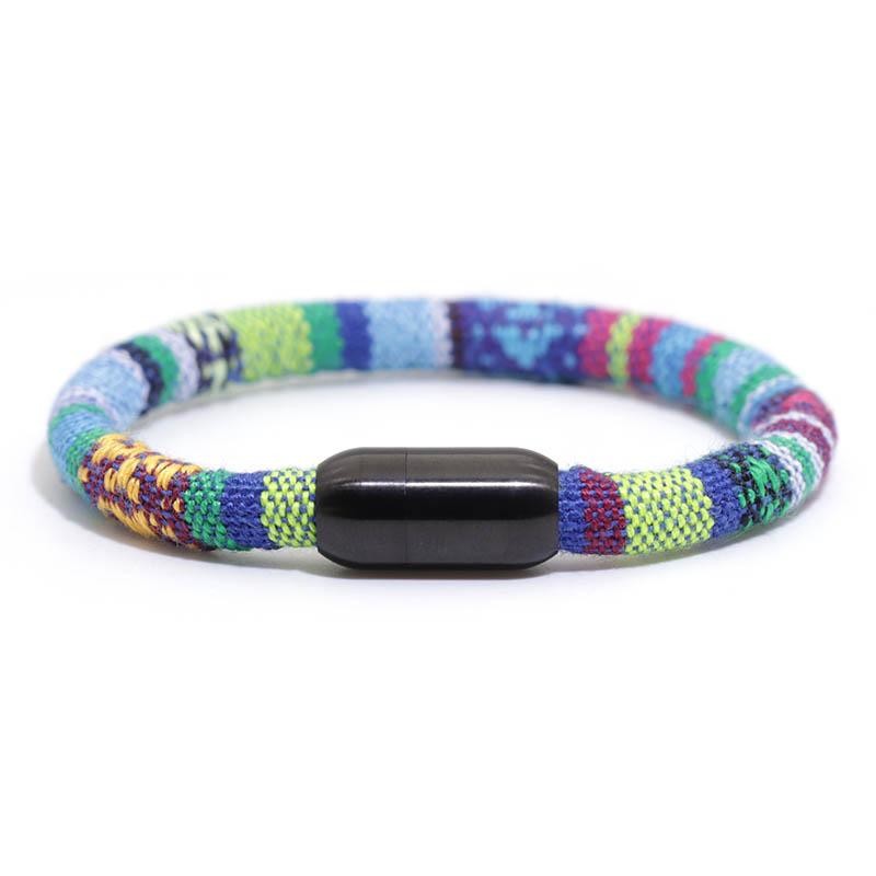 6mm Boho Rope Bracelet for Men and Women Black Stainless Steel Magnetic Clasp