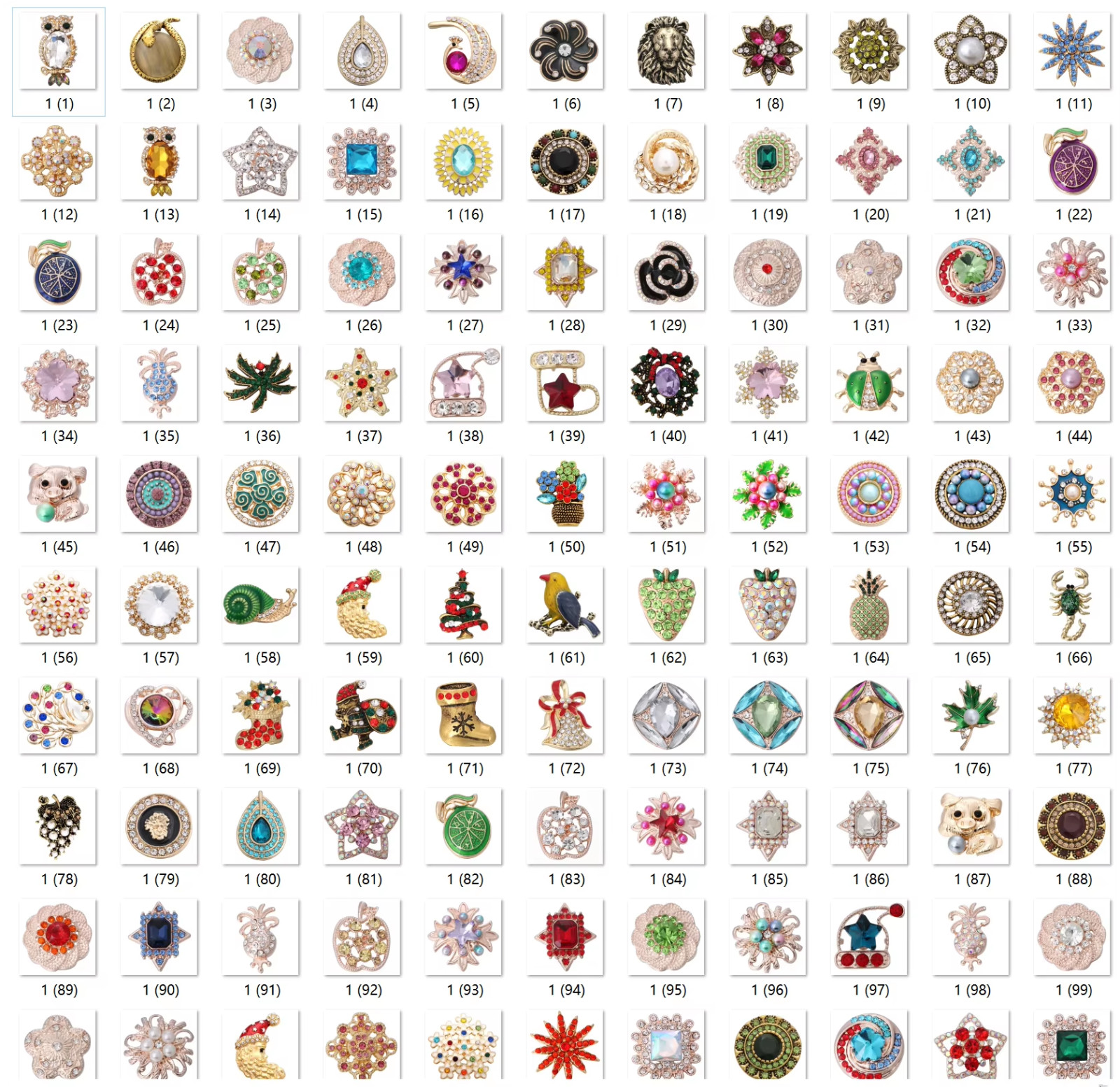 50pcs/lot Mixed Style 18mm Metal Ginger Crystal Designs For Snap Buttons Jewelry
