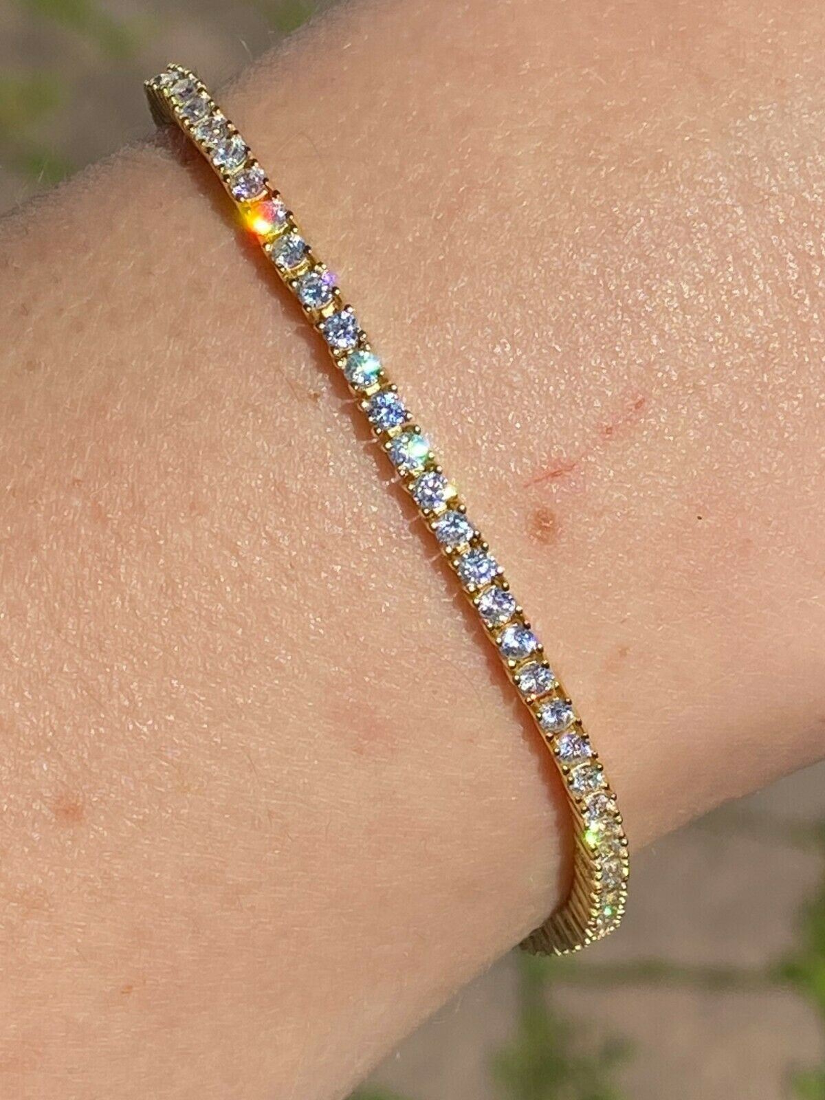 14k Gold Plated 925 Sterling Silver 2mm Tennis Bracelet Simulated Diamond Iced
