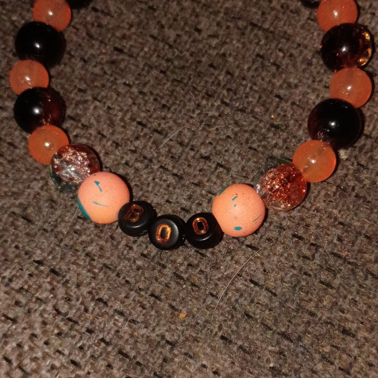 Orange & Black Round Beaded Stretch Bracelet Acrylic & Glass Beads No Closure