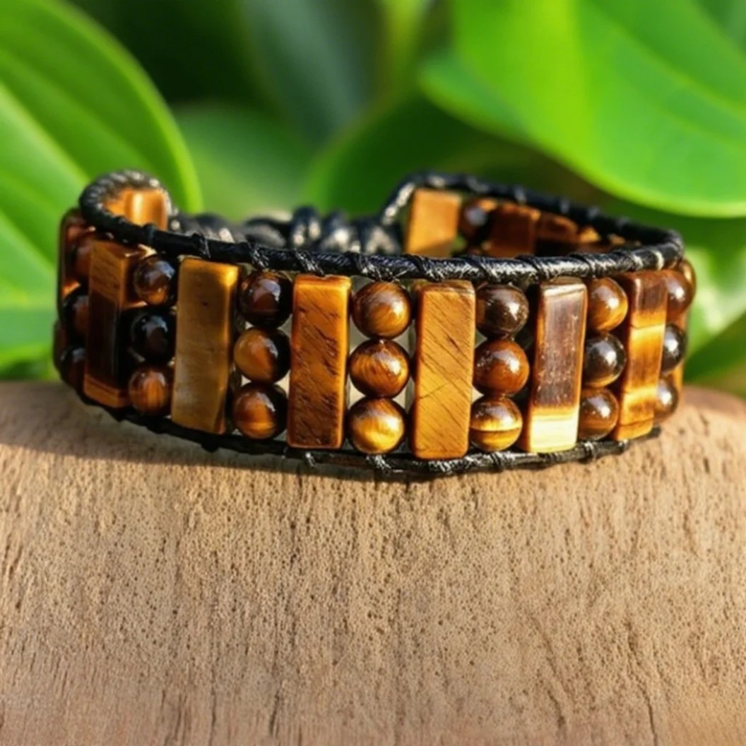 Natural Tiger’s Eye Stone Beads Chakra Balancing Mens Bracelet Gift Handmade