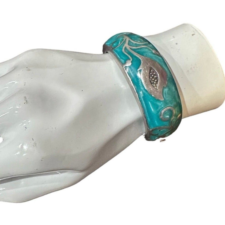 ANDREW HAMILTON CRAWFORD 925 Silver Teal Cuff Botanical Vine Modernist Bracelet