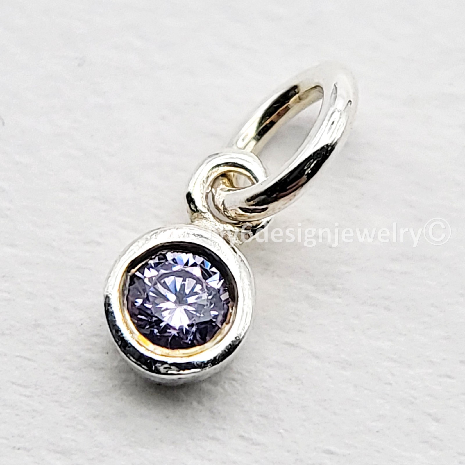 Sterling Silver 4mm CZ Light Purple Birthstone Charm with 5mm jump ring