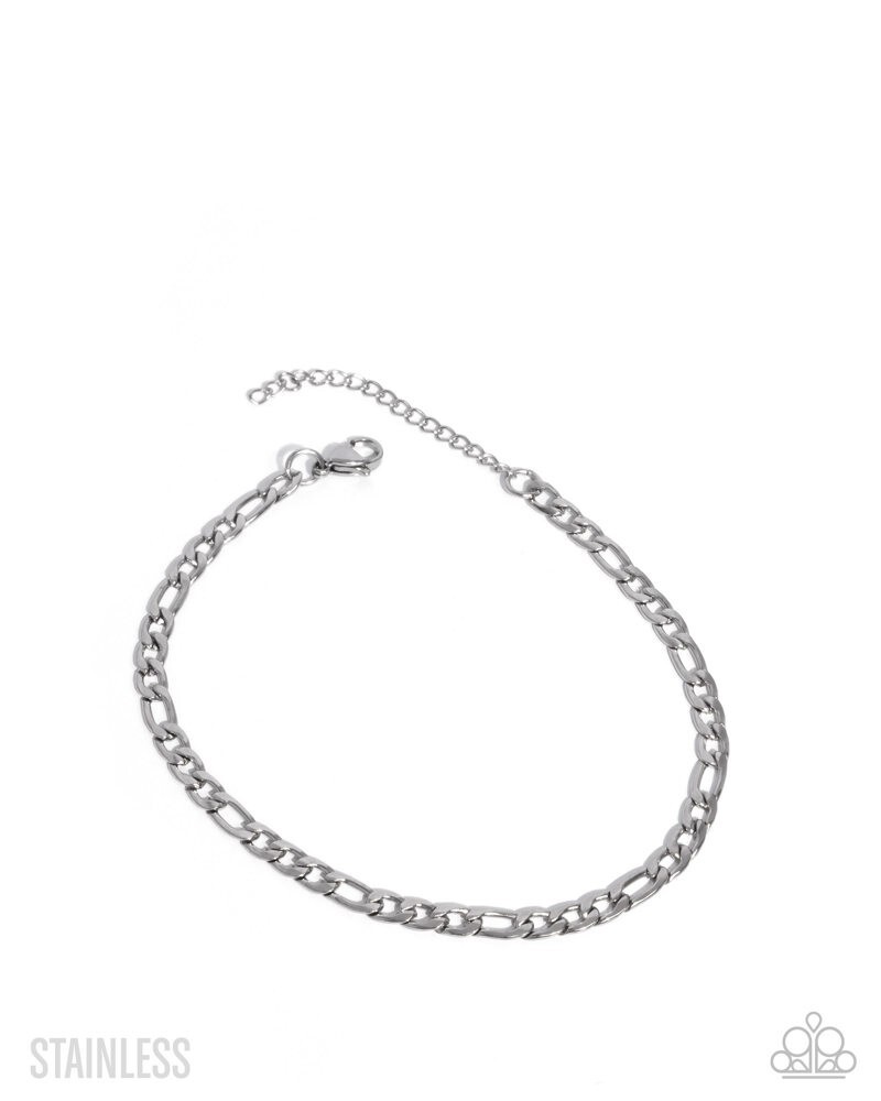 Paparazzi Capable Command – Silver – Stainless Steel Figaro Chain- Unisex Bracel
