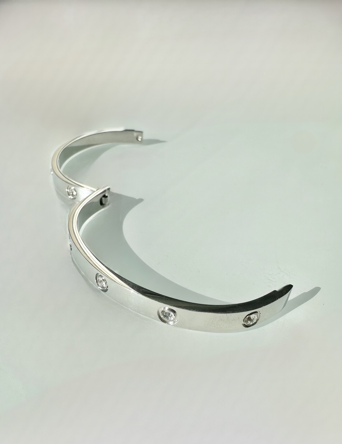 Stainless Steel Silver Cubic Zirconia Women Tarnish-Free Bangle Bracelet Size 7
