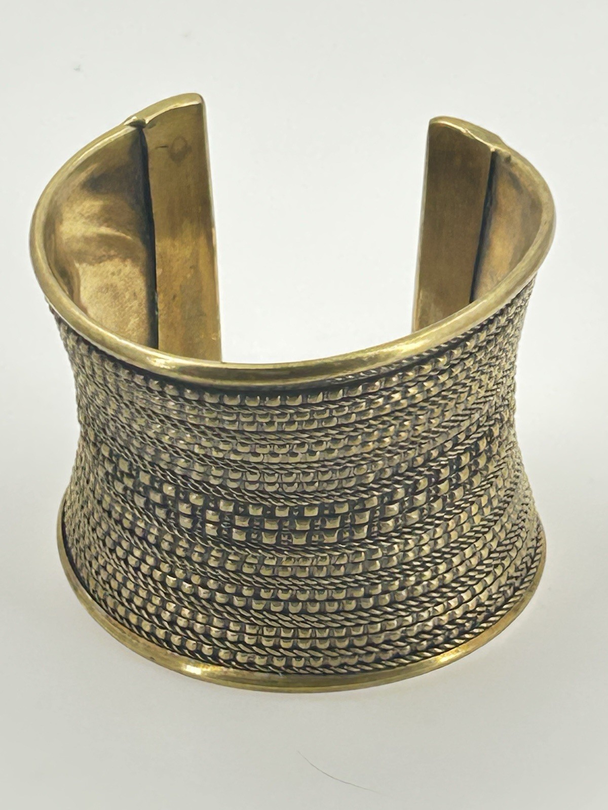 Vintage Brass Tone Tribal Cuff 2″ Wide Bracelet Womens Gladiator