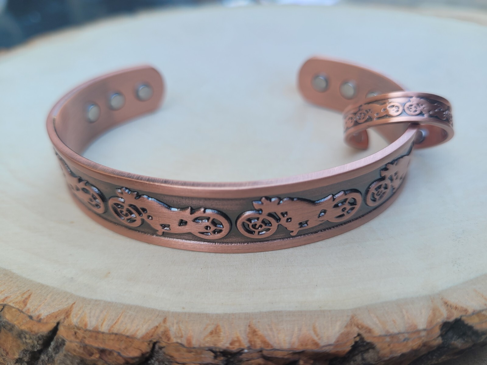 Solid Copper Magnetic Bracelet Ring Set Arthritis Cuff Ring Set Motorcycle