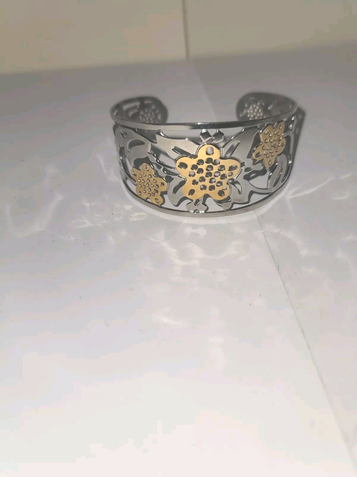 Ladies Butterfly / Flower Silvertone Fashion Cuff Bracelet