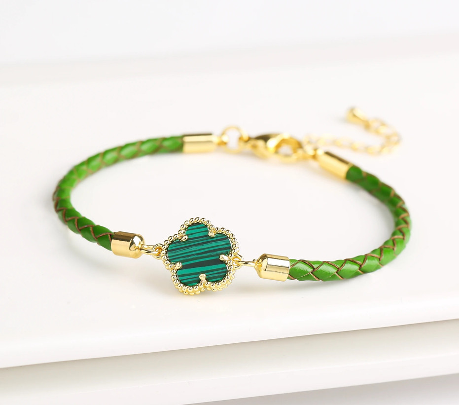 1 pc Genuine Leather Woven Bracelet Five Leaf Flower Charm Jewelry Gift