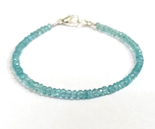 Genuine Beautiful Sky Apatite Rondelle 3.5mm Gemstone Beaded Bracelet 7″