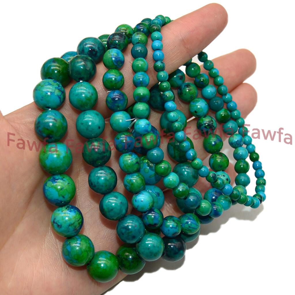 4/6/8/10/12mm Green Azurite Chrysocolla Round Gems Beads Elastic Bracelets 7.5”