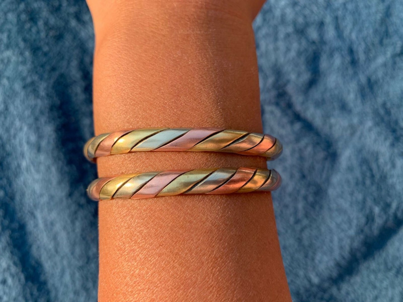 Set of 3 Nepalis TRI-METAL Twist Braided Cuff BRACELETS Handmade from NEPAL