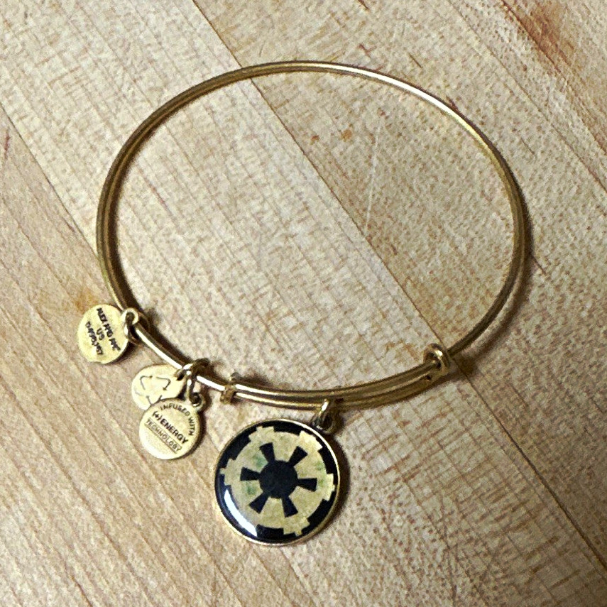 ALEX & ANI Star Wars Imperial Crest Gold Tone Charm Bangle Bracelet Signed