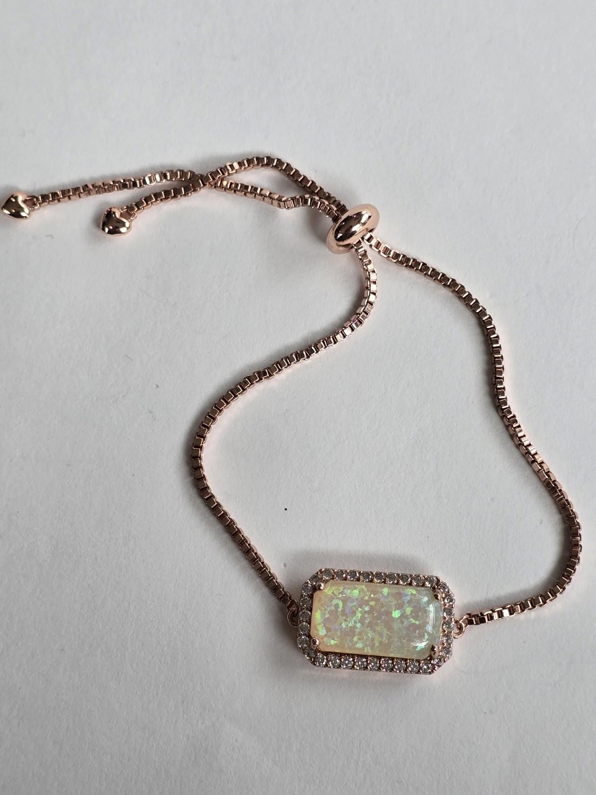 Bracelet Rosegold Plated Slide Lab Created Opal & CZs Signed SUN BR