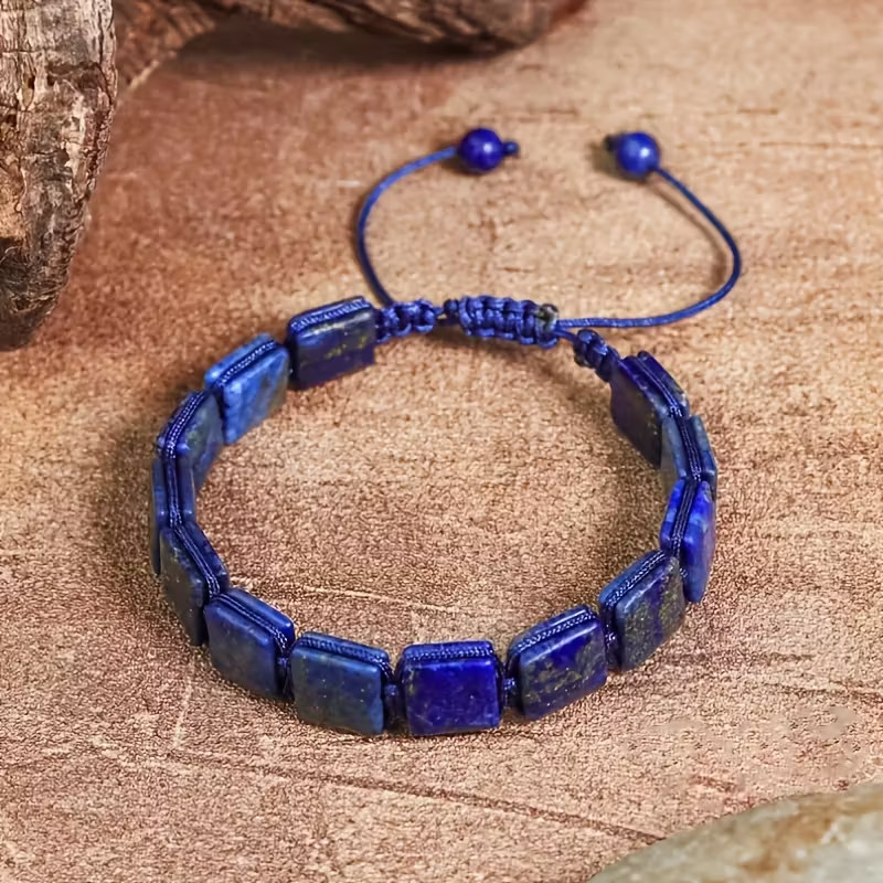 Natural Lapis Lazuli Men’s Bracelet Square Beads Healing Crystal Jewelry