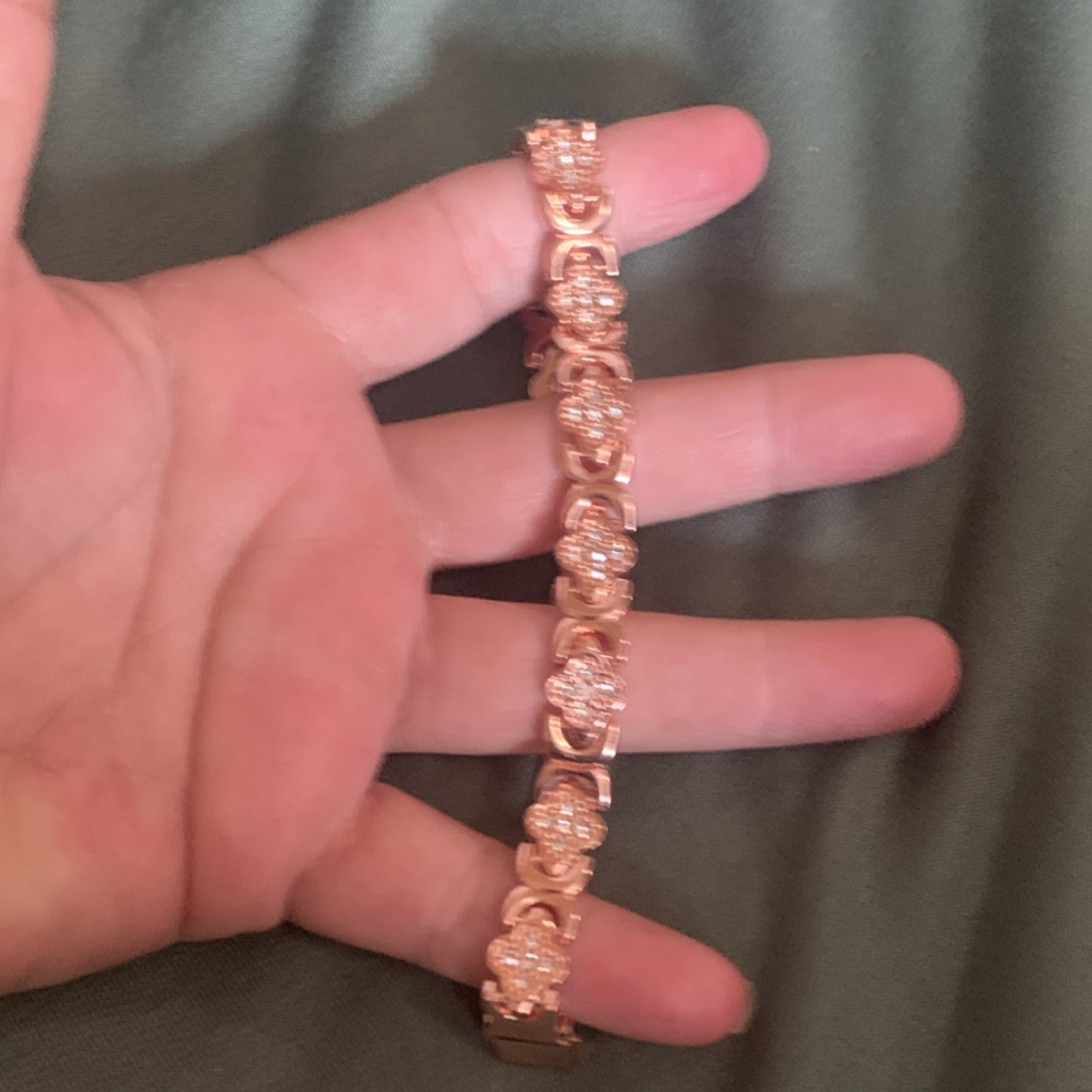 Fossil Rose Gold Clover Tennis Bracelet Push Lock Signed