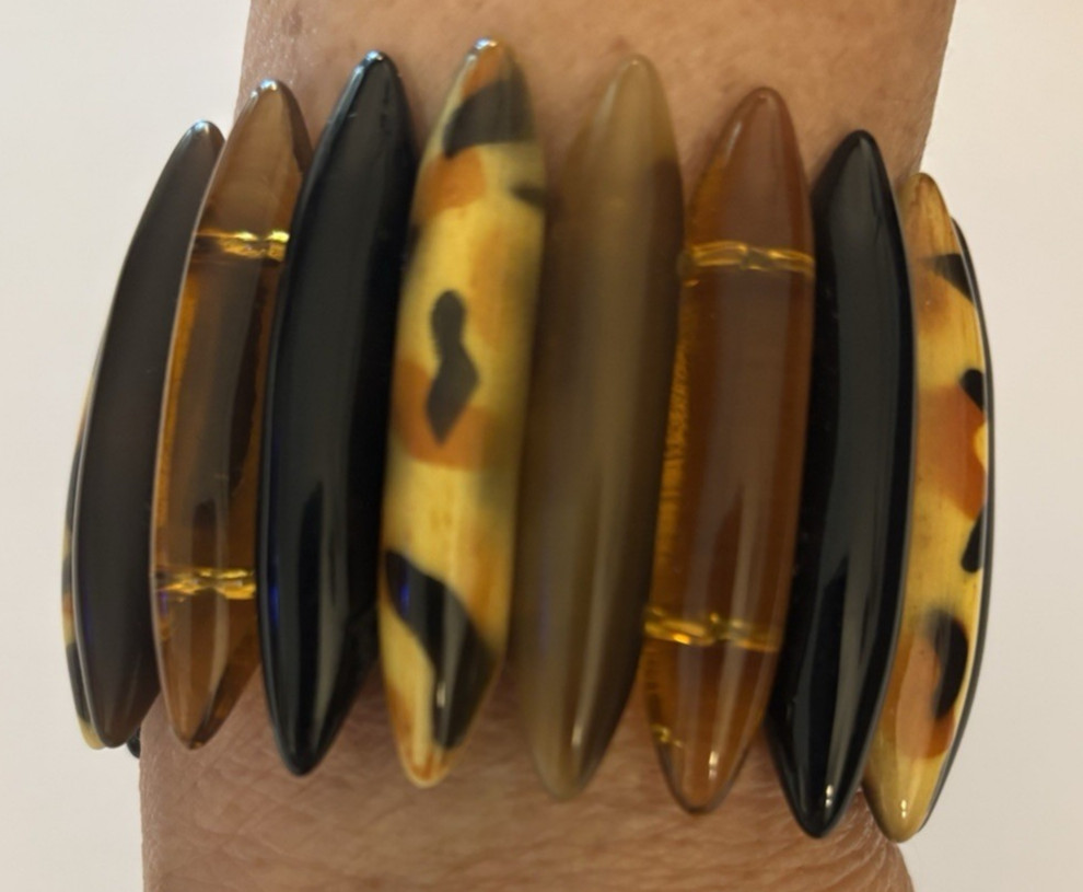 Lucite Strong Elastic Stretch Bracket Elongated Beads Natural Earth Hues&Pattern