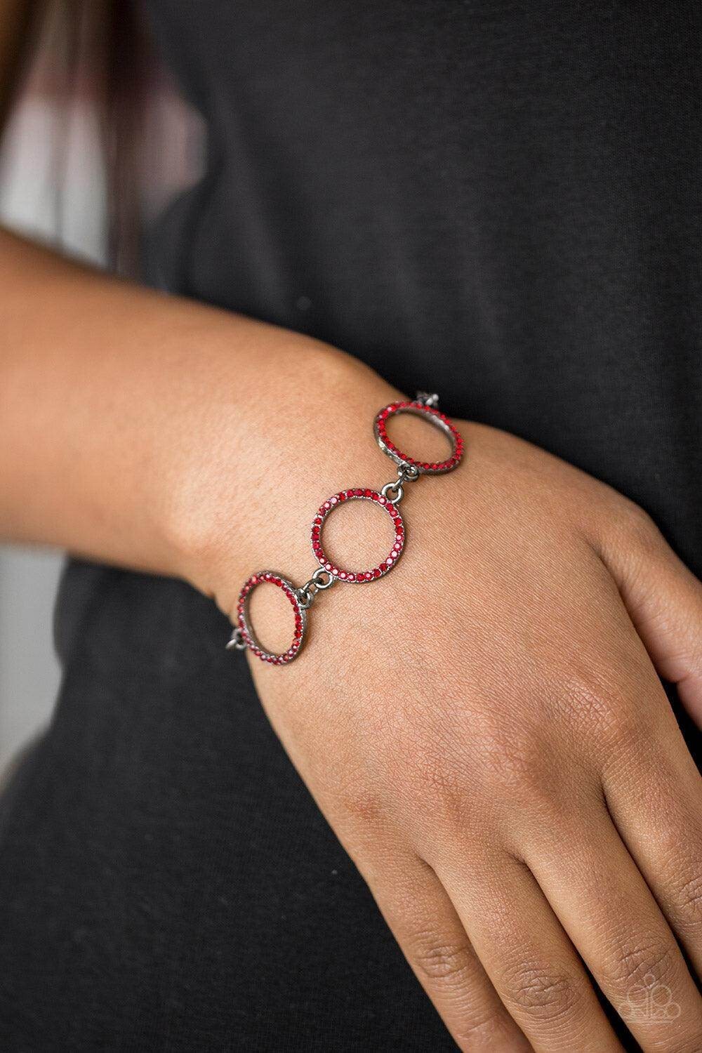 Paparazzi ~ Dress The Part Red Sparkle “Gunmetal” Bracelet