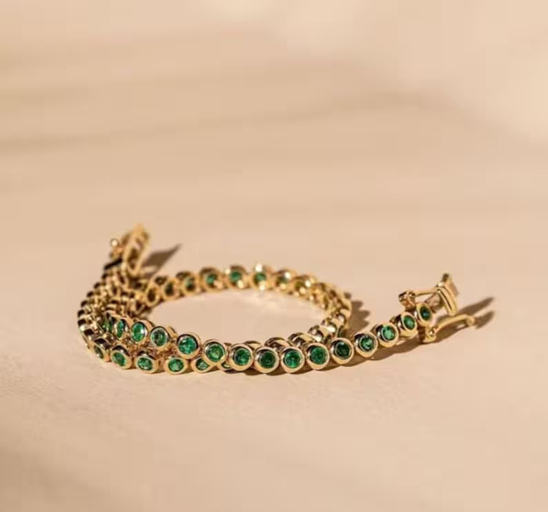 5 Ct Round Cut Simulated Emerald Women’s Tennis Bracelet 14K Yellow Gold Plated