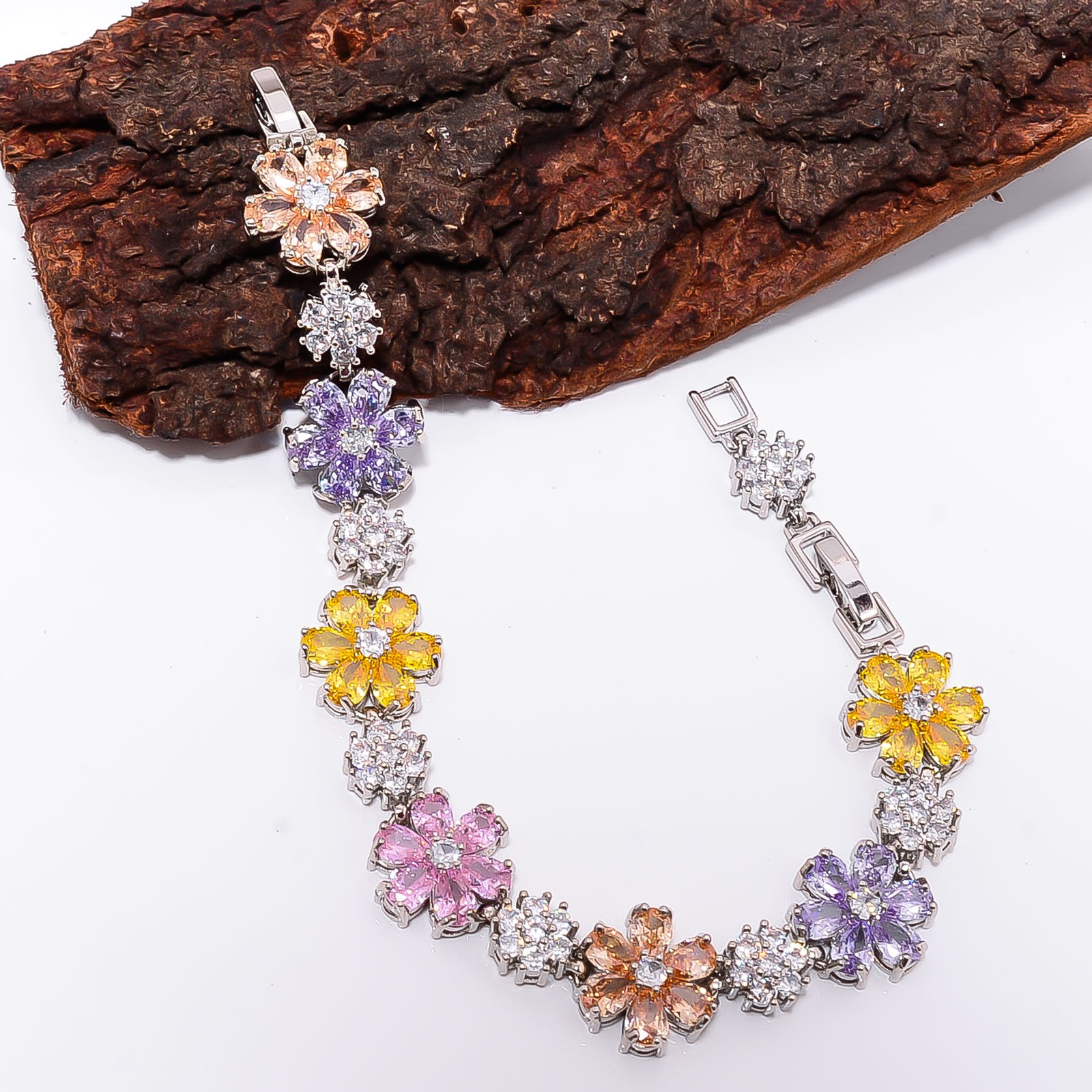 Multi Sapphire -Simulated, CZ 925 Sterling Silver Adjustable Bracelet 7-8″ B641