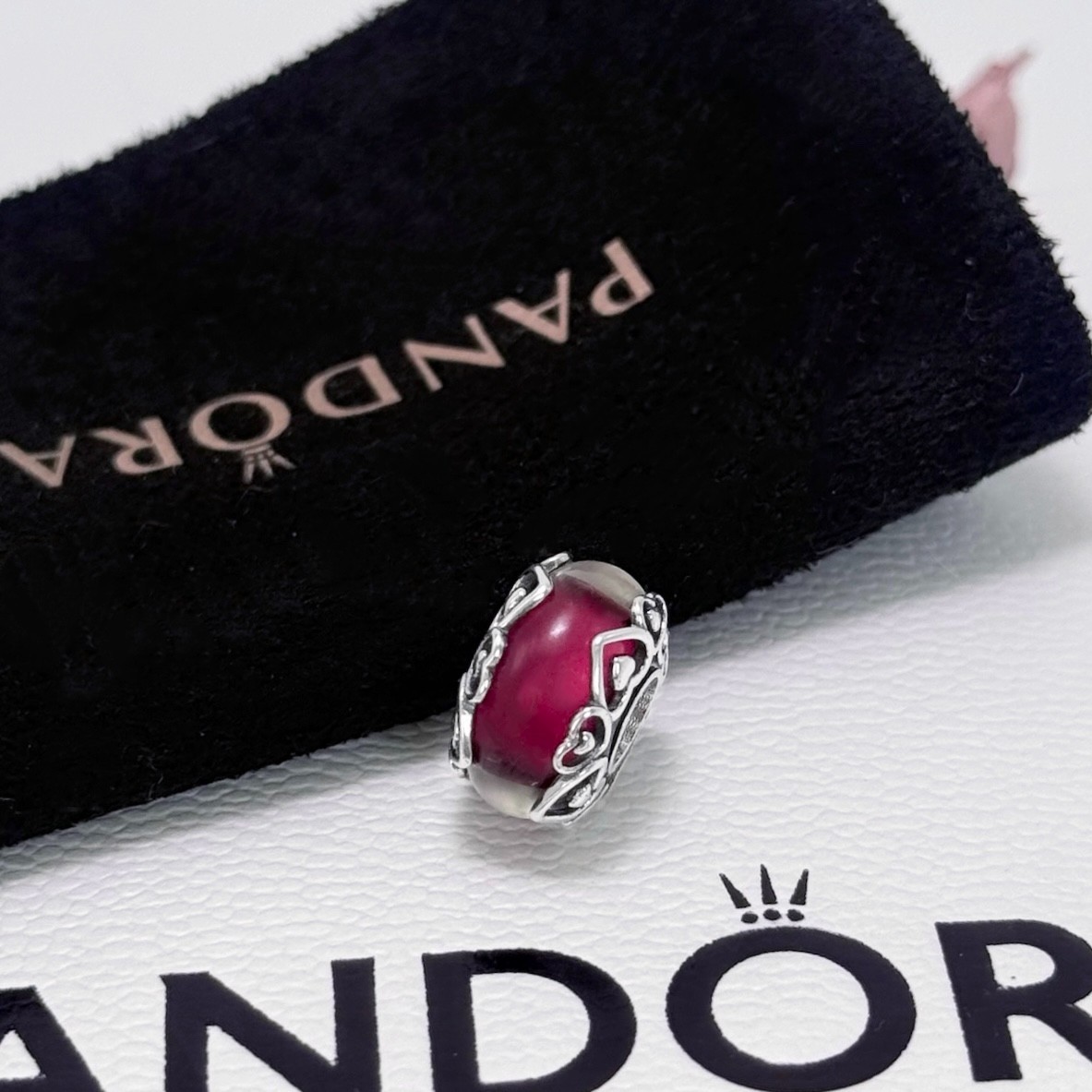 PANDORA Pink Murano Glass Chain Love Charm, #791159C00, Valentine’s Day Gift