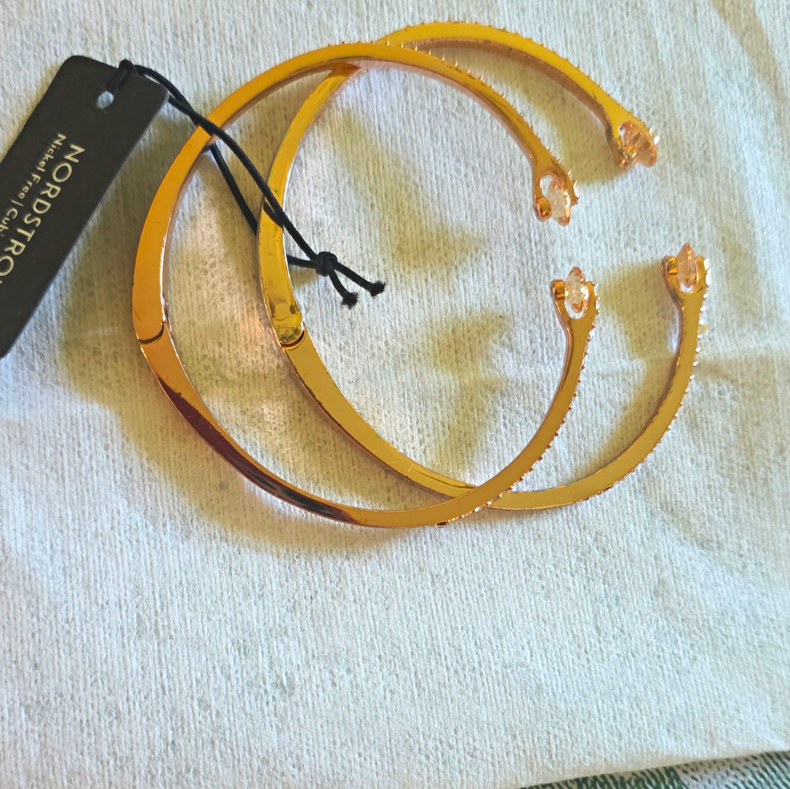 Givenchy Signed Gold Tone White Crystal Stackable Cuff Bracelets Set of 2