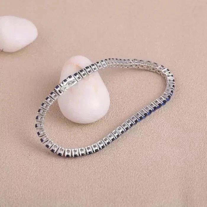 9Ct Round Simulated Sapphire Engagement Tennis Bracelet 14K White Gold Plated
