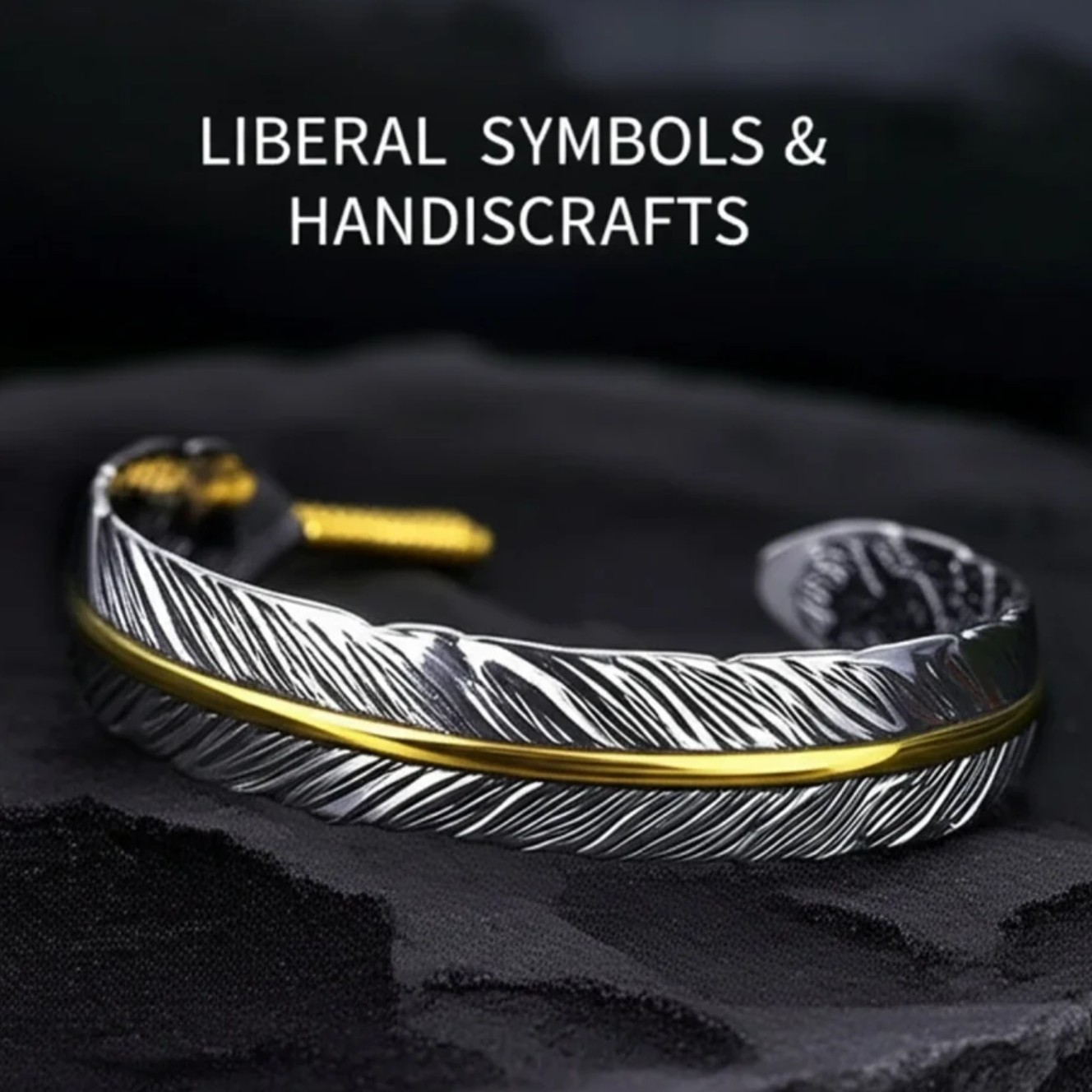 Men’s Stainless Steel Feather Adjustable Bangle Cuff Fashion Retro Bracelet Gift